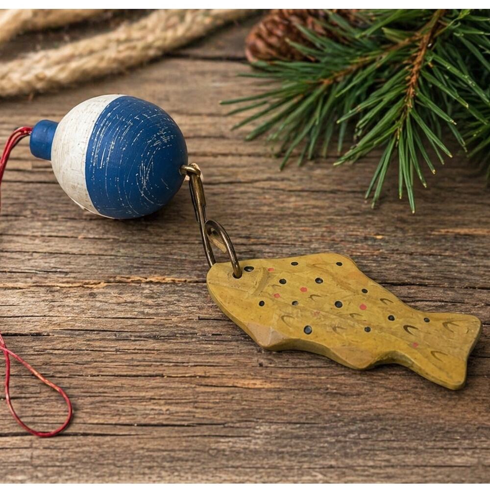 Vintage Wooden Fishing Lure Ornament Fish Bobber Rustic Cabin Decor Gift